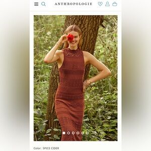 NWT! Anthropologie Crochet Midi Dress, Size Large. Color: Spice Cider